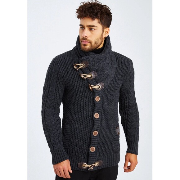 LEIF NELSON KNITTED JACKET TURTLENECK CARDIGAN Large Toggle Blue Runs Small - Picture 1 of 10